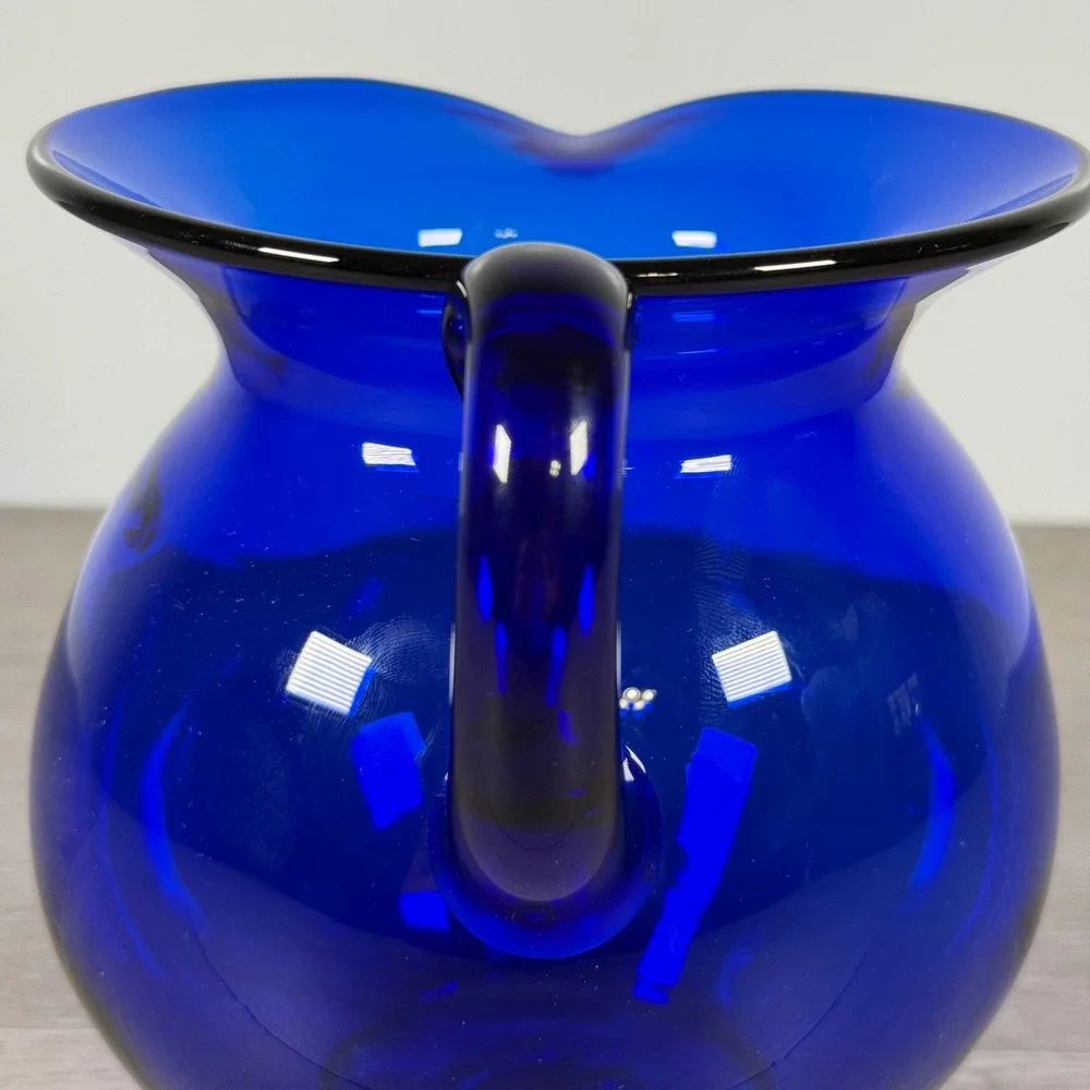 Blenko Cobalt Blue Glass Pitcher Signed 2005 Hand Blown 7.5in USA 2000s